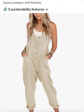 Casual Linen-Blend Beige Jumpsuit with Pockets